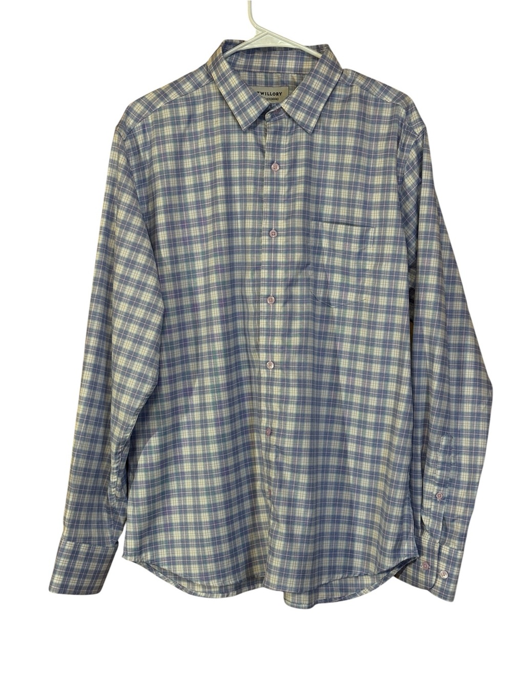 Twillory Untuck(able) Men’s Tailored Fit Plaid Button-Down Shirt L/XL Blue Pink